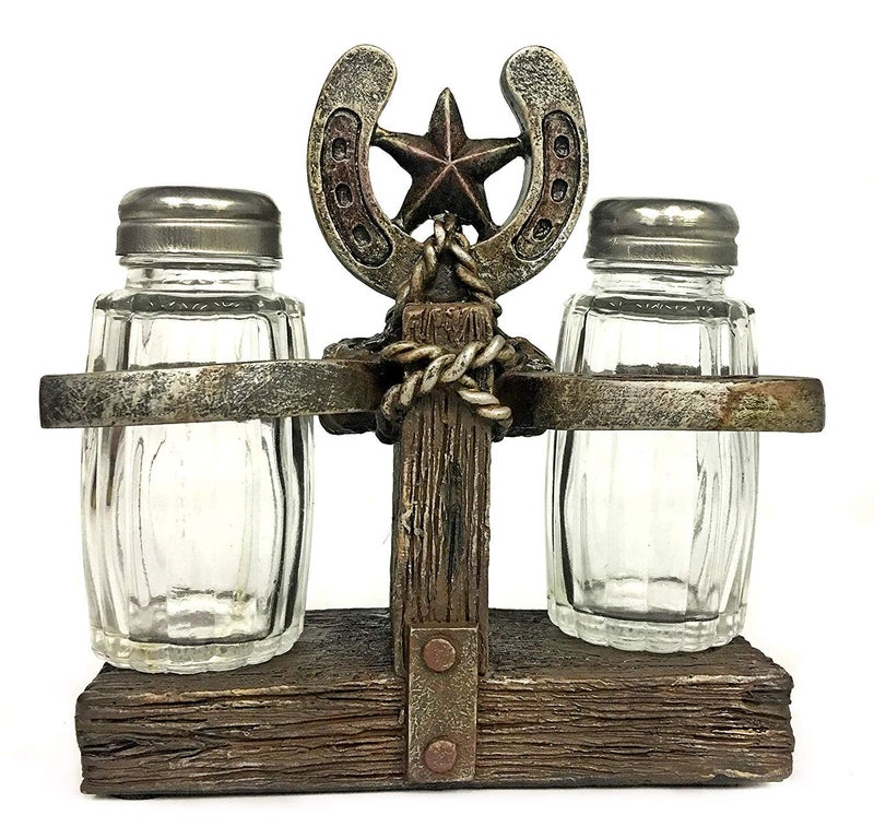 Bellaa 23288 Western Star Horseshoe Salt and Pepper Shakers Set Cowboy Vintage Rustic Farmhouse Barnes Ranch Cottage Lodge Dinner Table Kitchen Home Decor 6 inch - Image 1